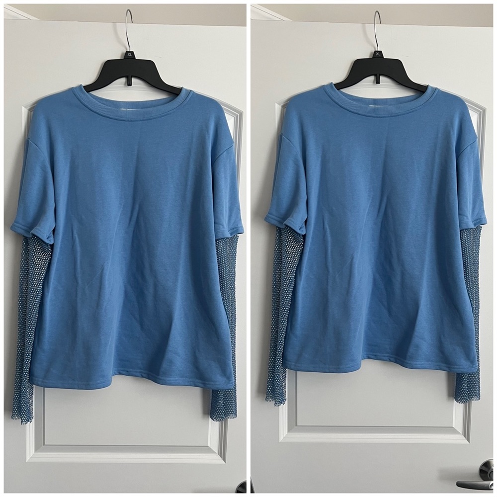 Blue Shirt with Bling Sleeves